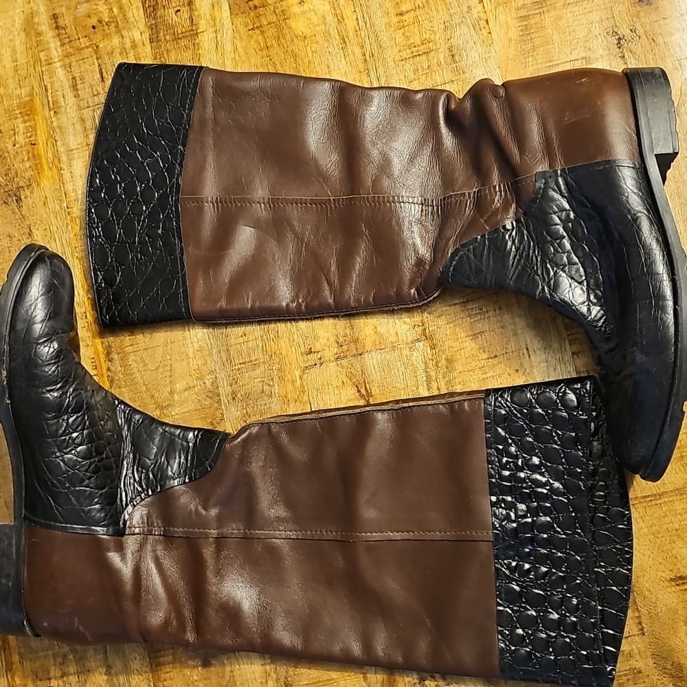 ANYI LU TAYLOR Made In Italy Black Crocodile/BRN CALF handmade in Italy size 39 - Picture 4 of 13